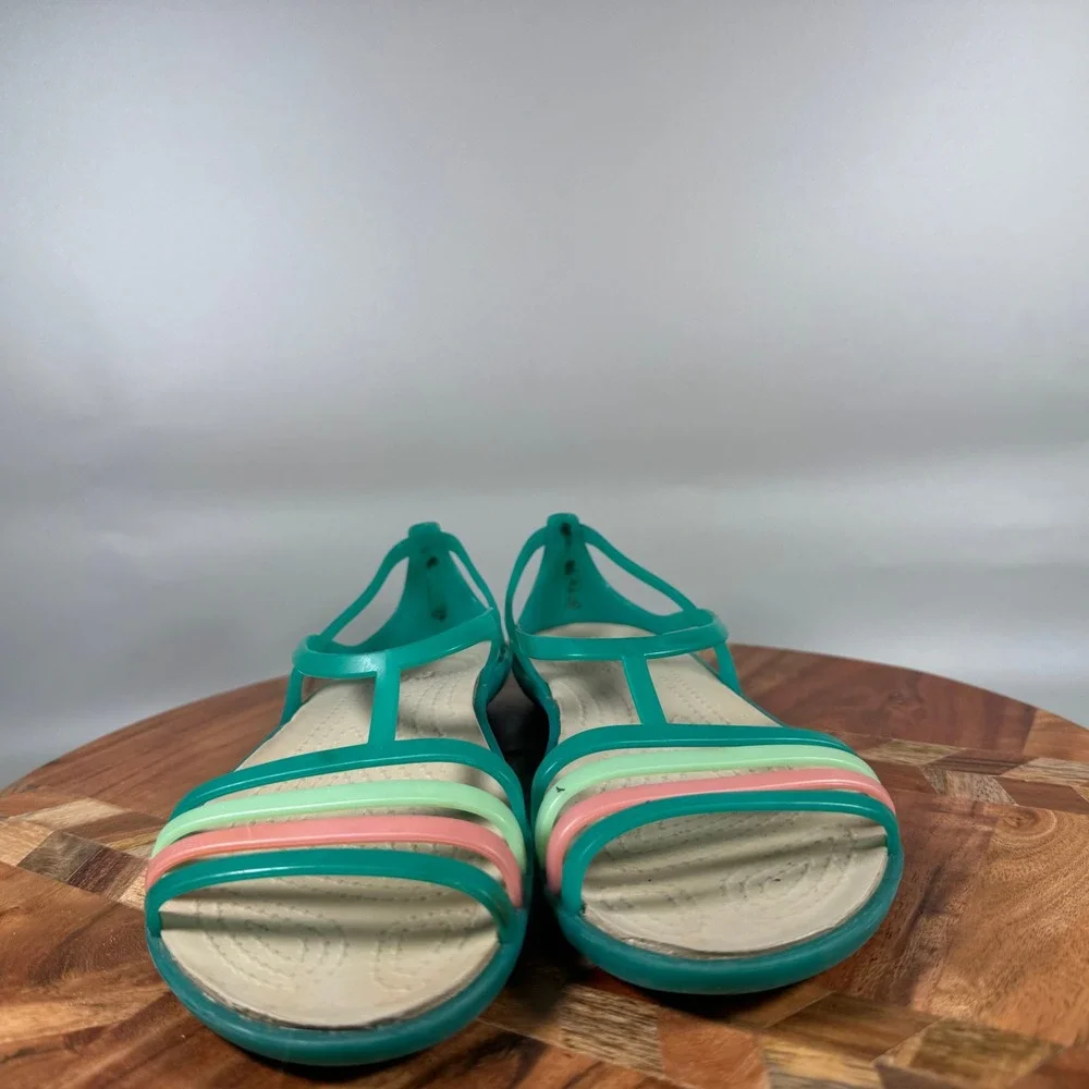 Crocs Isabella Strappy Sandals Teal Multi Color Women Size 5 Flat Jelly Shoes
